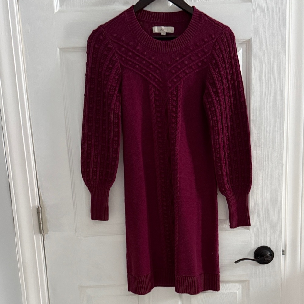 Loft Sweater Burgundy Knit Dress